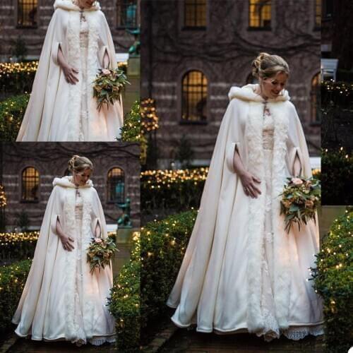 Fur Christmas Hooded Cloak Bridal Cape Winter Halloween Floor Length Jacket Wedding Wraps Velvet Wedding Jackets