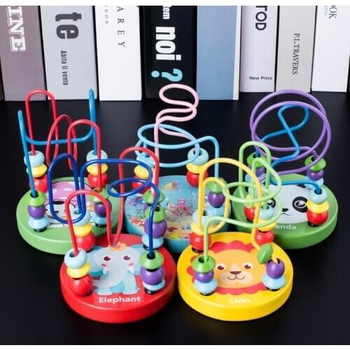 Bead Maze Mini Wooden Montessori Circle Toys Cartoon Animal Beaded Toys Children Mini Math Toys For Preschool