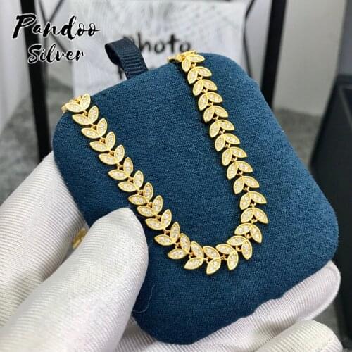 Fashion Charm Sterling Silver Original 1:1 Copy,Palm Leaf Clavicle Chain Necklace For Women Jewelry New Year Christmas Gift
