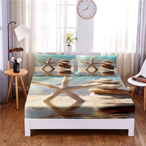 Starfish Digital Printed 3pc Polyester Fitted Sheet Mattress Cover Four Corners with Elastic Band Bed Sheet Pillowcases