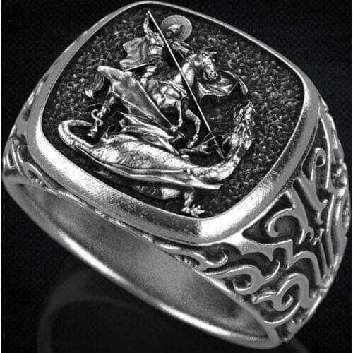 Vintage Punk Warrior Dragon Men Ring Jewelry Soldier Military Signet Top Quality Hip Hop Carving Gift Biker Finger Rings O3T543