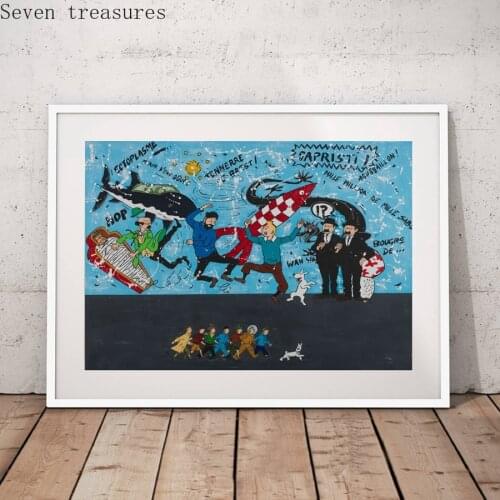 The Adventures of Tintin Wall Art Canvas Painting Picture Cartoon Wall Decor Characters Tintin Art Canvas Print Kids Room