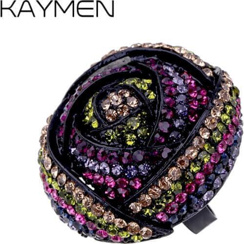 New arrival full rhinestones statement ring rose flower shape adjustable fashion ring for women wedding party