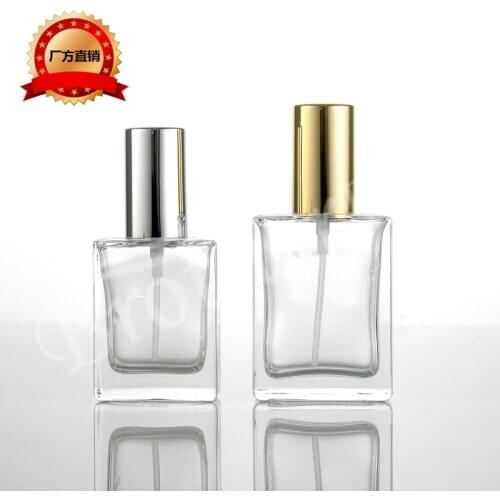 Wholesale 50ML Transparent Square Bottle Electrified Aluminum Head Fine Fog Bottle Cosmetic Packaging Bottle 100PCS/LOT