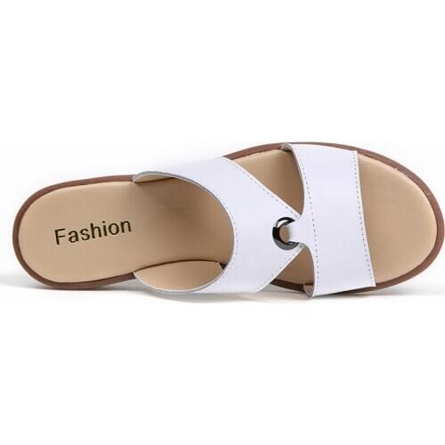 Casual Womens Sandals Real Cow Leather Flats Shoes Women Slip-On Summer Female Slides Leisure Beach Flip Flops