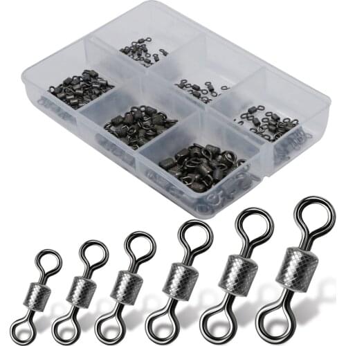 150pcs/box 6 Size Stainless Steel Barrel Rolling Swivel Fishing Swivel Solid Fishing Accessories Sea Fishing Hook Connector Tool