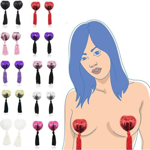 Adult Games For Couple Sexy Flirt Heart-Shaped Self-Adhesive Nipple Sticker With Tassel Cover Breast Sex Toys For Women Sex Shop