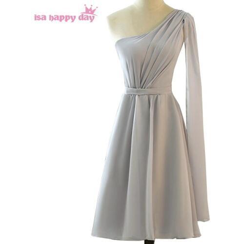 Bridesmaid sexy hot womens one shoulder bridemaids robes party dresses gray bridesmaids dress chiffon for weddings H4265