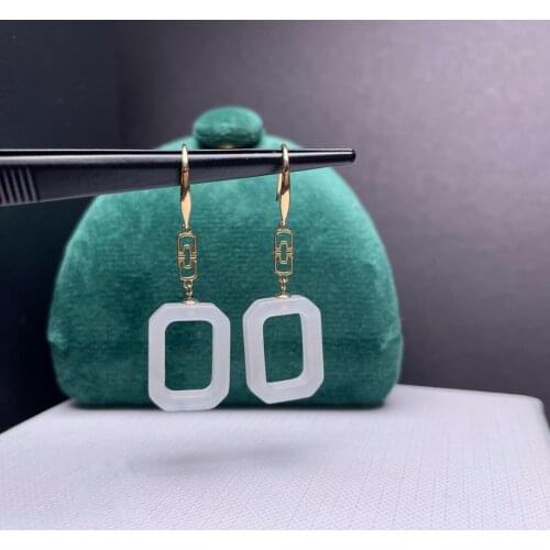 Shilovem 18k yellow Natural white jasper Drop Earrings fine Jewelry women trendy anniversary Christmas gift myme12168881hby