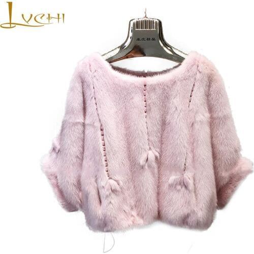 LVCHI 2019 New Real Mink Fur Coats Womens Coat Full Pelt Causal Half Batwing Sleeve Pullover Embroider Loss Slim Mink Fur Coats