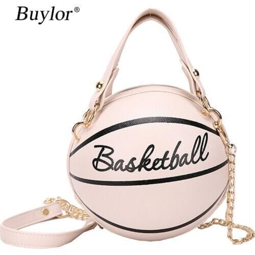 Buylor Personality Basketball Crossbady Bag for Women Casual PU Leather Handbag Cute Round Ball Purse Wacky Female Chains Tote