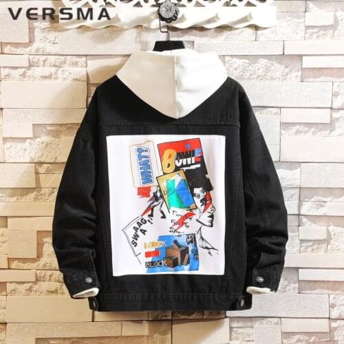 VERMA Korean Harajuku Graffiti Print Mens Jeans Jackets Coats Autumn Streetwear Oversized Denim Jacket For Men Chaquetas Hombre