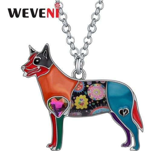 WEVENI Rhinestone Crystal Enamel Alloy Sweet Australian Cattle Dogs Necklace Pets Pendant Fashion Party Jewelry For Women Girls
