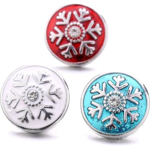 Snap Jewelry Enamel Rhinestone Snowflake 18mm Ginger Snap Button DIY Bracelet Necklace Jewelry Making ACC for Women Christmas
