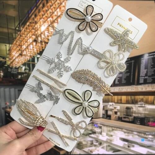 Flower Feather Crystal Hair Clips for Women 2021 Fashion Gold Silver Fishtail Hair Accessories Hair Grips Girls Barrettes