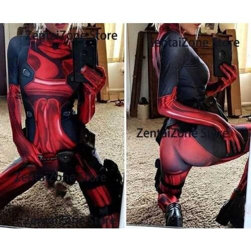 Lady Deadpool Cosplay Costume Adults Kids Female Girls Woman Zentai Halloween Bodysuit Catsuit