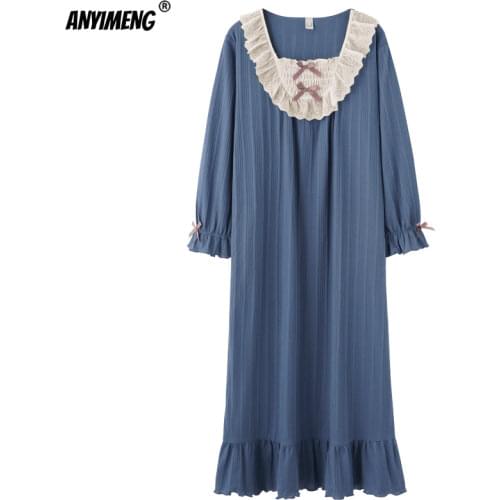Sleeping Dress Plus Size Lingere Women Night Gowns Cotton Plus Big Size 4xl 5xl Long Sleeved Lace Kawaii Lingerie Fashion Gowns