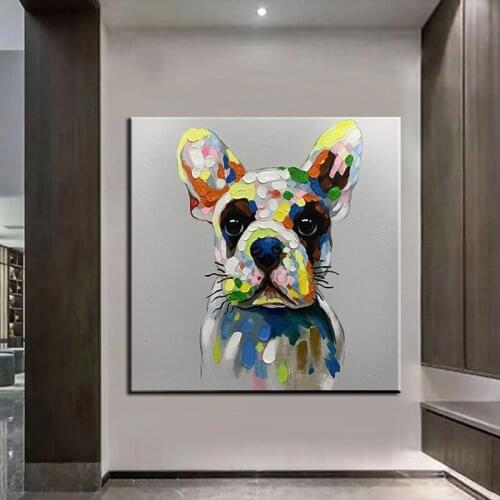 100% Hand Painted Oil Painting Animal Lovely Dog Abstract Wall Pictures Canvas For Living Room Home Decor Large Size Frameless
