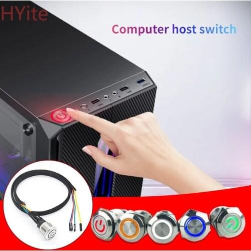 12/16/19/22mm PC Host Start Restart LED Metal Button Switch PC DIY with 60cm Motherboard Cable Waterproof Computer 3-6v