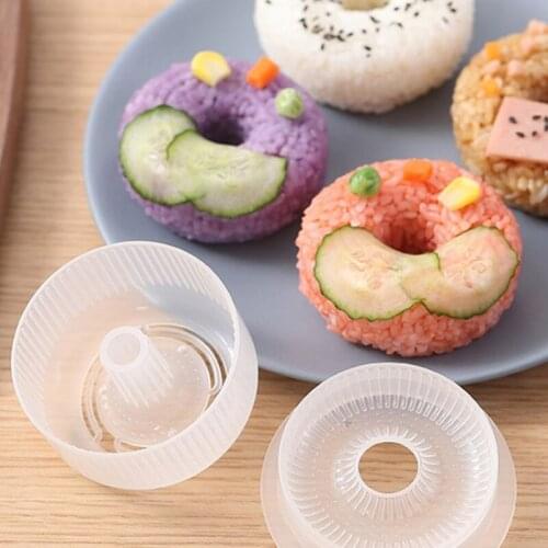 2PcsDonut Round Rice Ball Mold Non-Stick Sushi Maker DIY Easy Rice Ball Press Mold Bento Set Kitchen Accessory transparent white