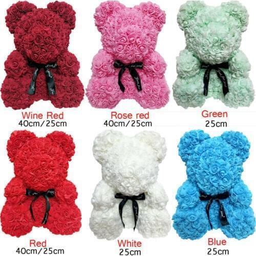 2019 40cm /25 CM Heart Big Red Teddi Bear Rose Flower Artificial Decor Christmas Gifts for Women Valentines Gift DropShipping
