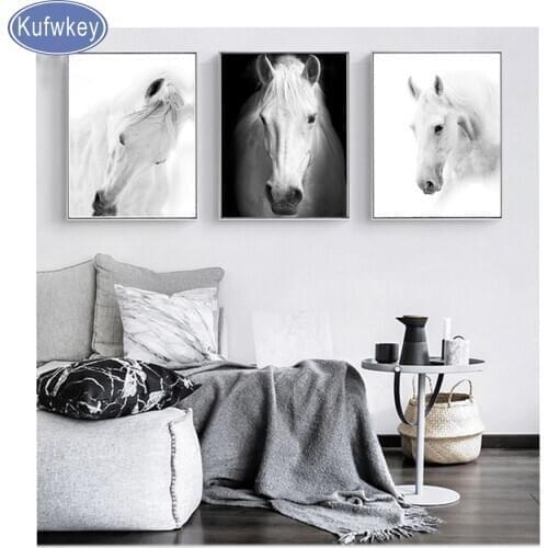 Full Diamond Embroidery white horse,Diamond Painting animal,Cross Stitch kits,3D,Diamond Mosaic,room Decoration 3pcs