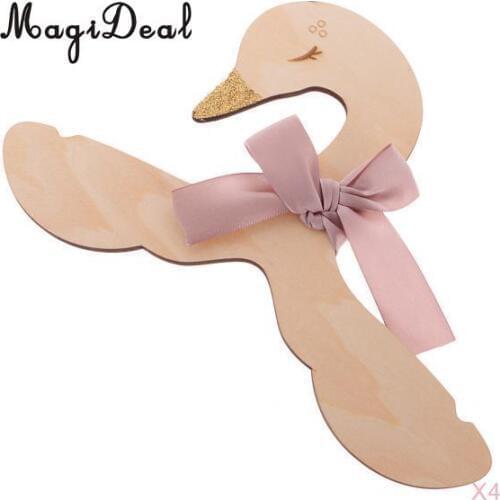 MagiDeal Pack of 4pcs Kids Baby Boy Girls Swan Wood Clothes Hanger Home Room Nursery Christening Wedding Decoration