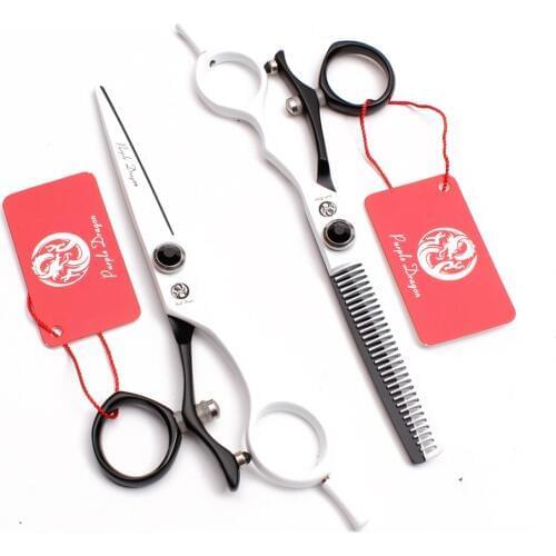 5.5In. 16cm 440C Swivel Handle Purple Dragon White&Black Barber Makas Cutting Shears Thinning Scissors Salon Hair Scissors Z9019