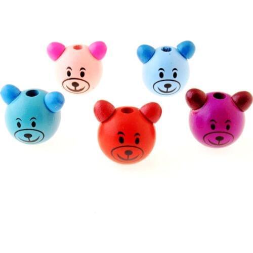 5PCs Color Lovely Animal Cute Bear Wood Beads 27x28mm