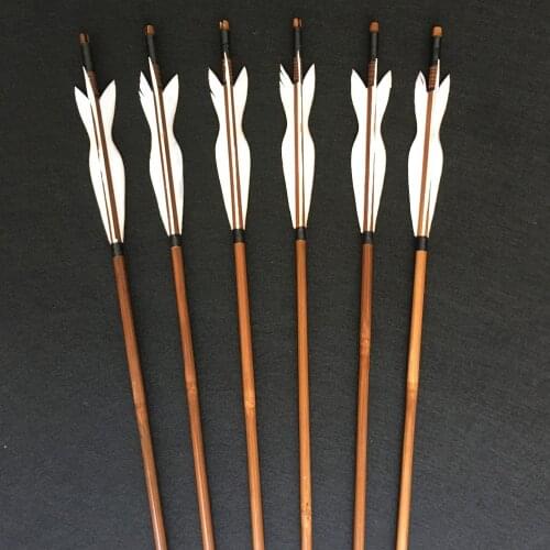 6/12/24pcs Archery Handmade Bamboo Arrows 5 Inches Turkey Feathers For Recurve Bow/Straight Bow/American Bow Outdoor Hunting