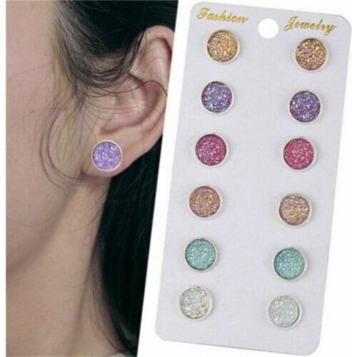 6 Pairs/Set Stainless Steel Round Silver Rhinestone Crystal Stud Earrings for Women Studs Earrings Earstuds Jewelry Ornaments