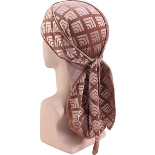 Unisex Men Velvet Patchwork Durag Bandana Turban Wrap Hat Women Headwear Headband Pirate Hat Hair Wave Cap Head Scarf Durag