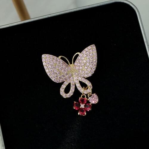 Cute Butterfly Brooches with Flower Heart for Women Exquisite Crystal Zircon Suit Pin Brooch Fashion Accessories Jewelry broche