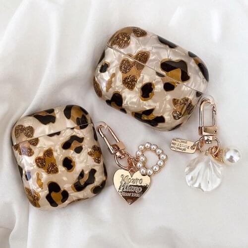Luxury Headset Case For AirPods Pro 3 Retro Leopard Pattern Soft Earphone Case For AirPods 2/1 Cover With Cute Pearl Keychain