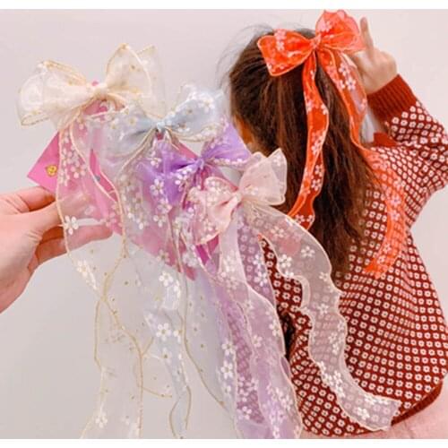 Children Princess Hair Rope Ribbon Organza Daisy Girl Bow Headdress Hairpin Child Clips With Butterfly Knot Head Accessories