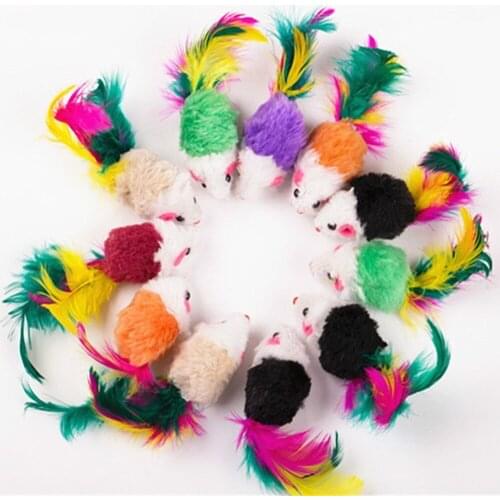 Cat Toys False Mouse Pet Cat Toys Mini Funny Playing Toys for Cats with Colorful Feather Plush Mini Mouse Toys
