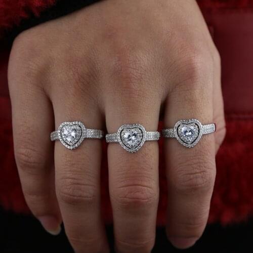 High quality 925 sterling silver sparking bling cubic zirconia Heart cz wedding ring for women valentines Day Gift