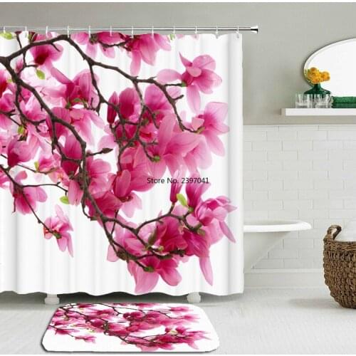 2Pcs/Set 3D Print Flower pattern Shower Curtain Set Waterproof Polyester cloth+Non-slip Mat Rug Toilet Bathroom Home Decor