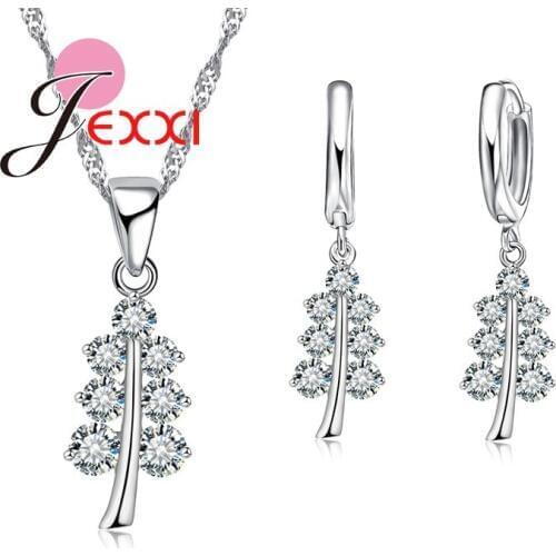 925 Sterling Silver Christmas Gifts CZ Crystals Bridal Sets Christmas Tree Rhinestone Jewelry Sets Necklace Earrings
