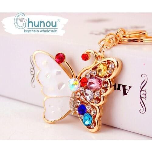 Creative Crystal Butterfly Keychain Rhinestone Animal Insect Key Chain Female for Woman Bag Accessories Metal Jewelry Pendant