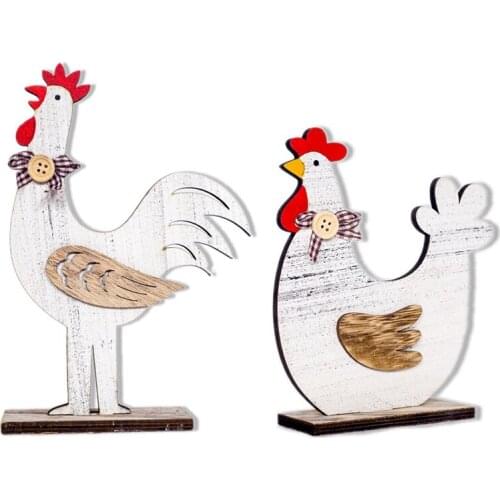 Creative Wooden Rooster Hen Shape Chicken Easter Crafts Decorative Ornament Home Decor Festive Atmosphere Desktop Decor