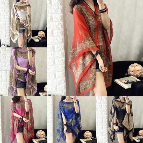 Summer Woman Shawl Shirts Fabala 10-color Beach Chiffon Cover Ups Sunscreen Flower Thin Loose Scarf Sun Protection Shawl