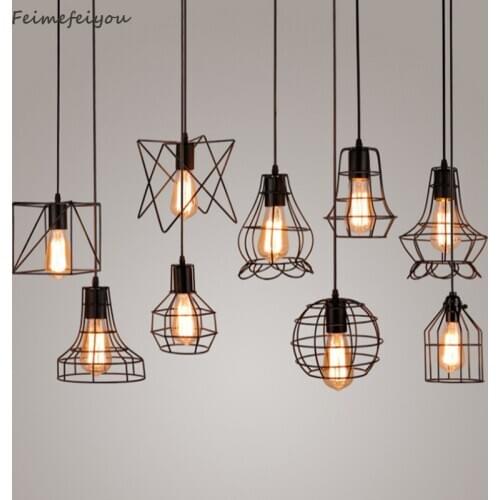 New Retro industrial style wrought iron loft birdcage chandelier simple creative geometric bar restaurant cafe chandelier