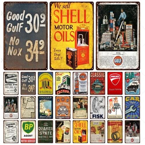 Motor Oil & Car Maintenance Metal Sign Wall Decor Vintage Plaque Tin Sign Decor for Garage Tires Plate Car Service Metal Poster