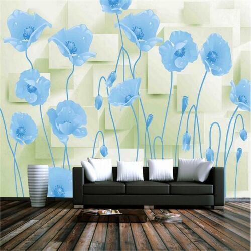 European Blue Flowers Wallpapers for Walls 3D Geometric Wall Papers For Living Room Bedroom Home Decoration Modern White Murals