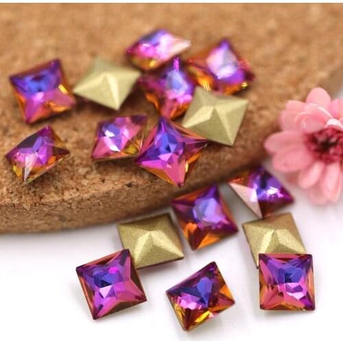 New Nail Art crystal glass pointback rhinestones Purple blue light Square shape strass rhinestones 50pcs/pack for DIY Nail art