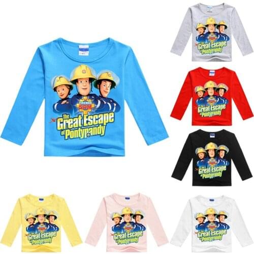 Z&Y Wholesales Fireman Sam Shirt Spring Autumn Long Sleeve Baby Tshirt Summer Kids Mama Boy Printed Tops Fashion Kids Top No7039
