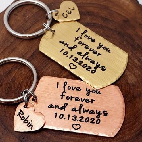 Personalized Keychain With Heart Engraved Keyring Couple Keychains Christmas Gift For Him & Her Gold Keyring Dad Key Chain