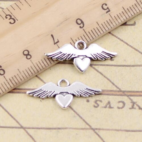 20pcs Charms Heart Wings 10x23mm Tibetan Silver Color Pendants Antique Jewelry Making DIY Handmade Craft