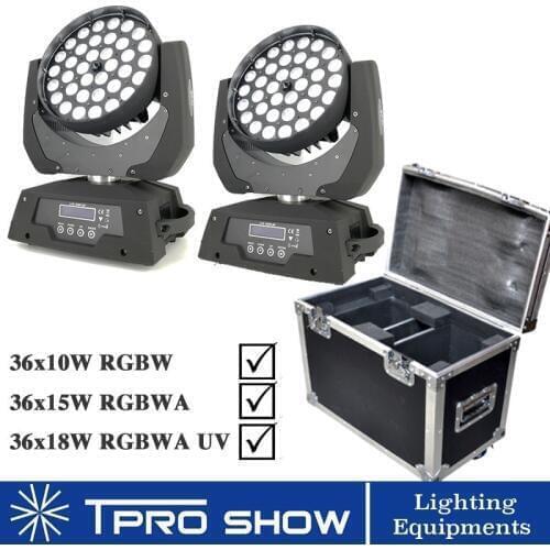 36x18W Zoom LED Moving Head Wash Lyre RGBWA UV 6in1 Stage Light Dj Equipment For Mobile Dj Disco 2Pcs 1 Flight Case RGBW/RGBWA